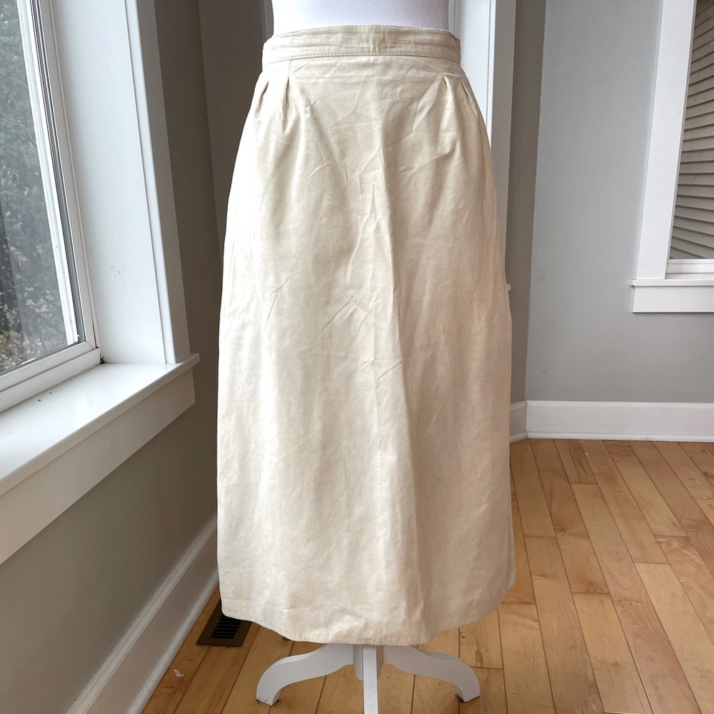 Vintage Ivory Cream Faux Suede Column Maxi Skirt 28” Waist Fits Modern Sz 6-8